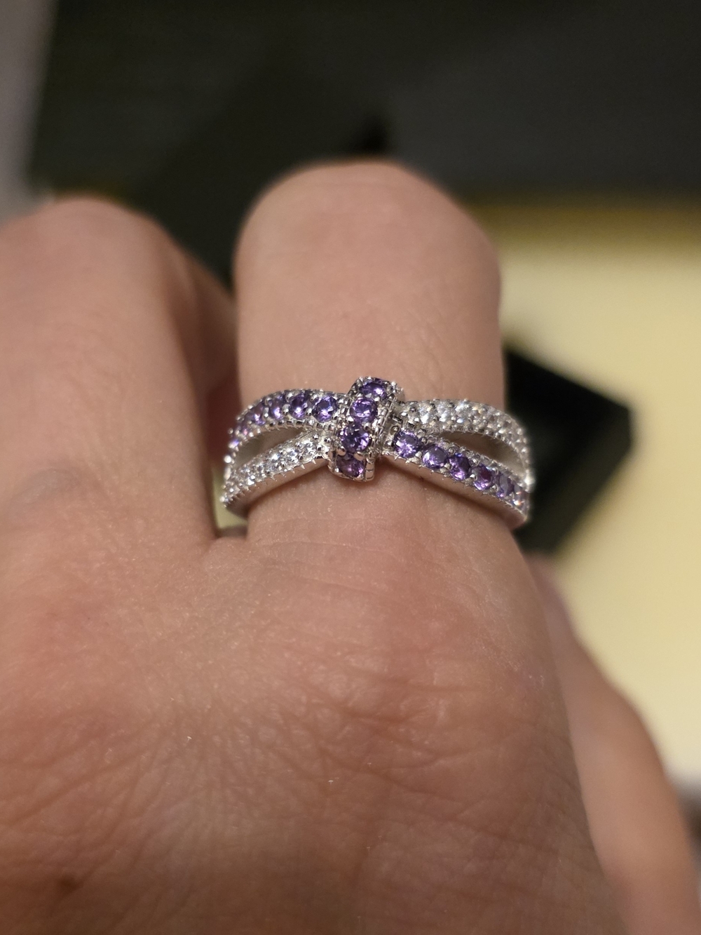 Round Cut Amethyst and White Sapphire Infinity Knot Women's Ring